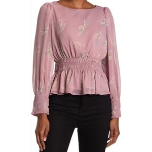 MELLODAY Round Neck Puff Sleeve Peplum Top, Large